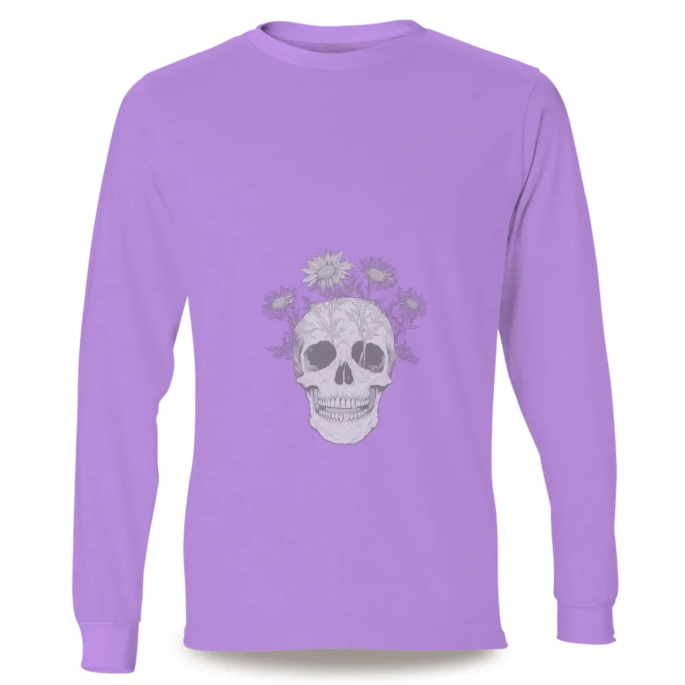 Customized Tee Shirts: Skull with Sunflowers - Artistic Design|art t shirt design vintage