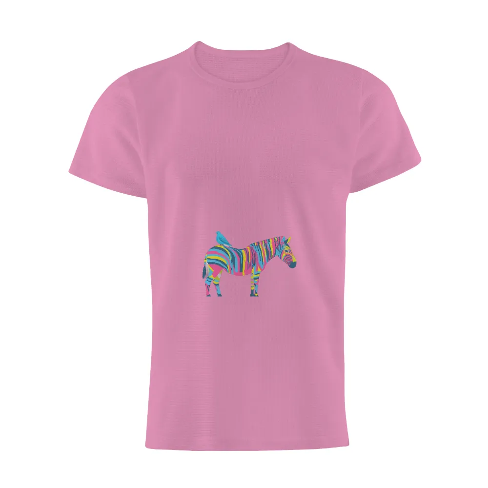 Vibrant Zebra with Playful Bird: Unique Pop Culture Art|bird shirt 80s