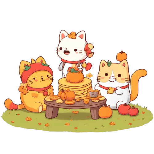 T-Shirt Printing: Autumn Cats Feast | Festive Celebration & Whimsical Design