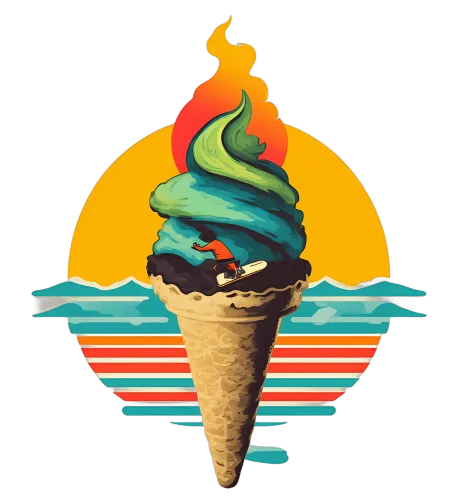 TShirt Printing: Surfer Riding Ice Cream Wave - Summer Adventure