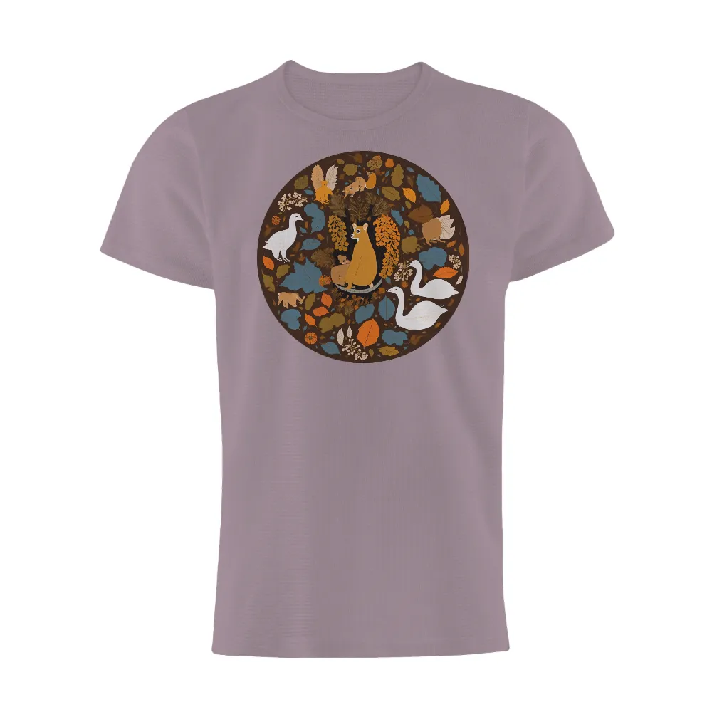 T-Shirts Design: Mother Fox and Her Kits in Autumn Forest|harmony day t shirts best and less