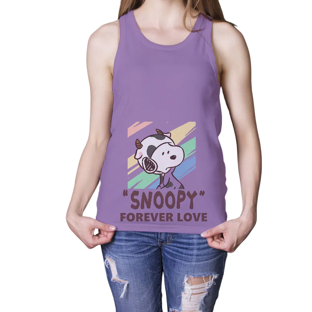 Snoopy Forever Love T-Shirt Printing - Pop Culture, Cow Costume, Pastel Colors|snoopy in space shirt