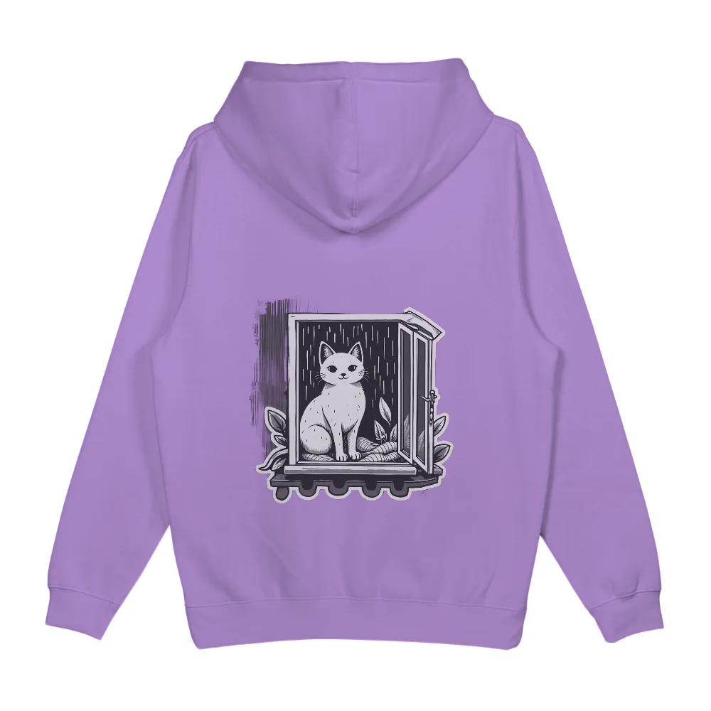 Custom Tee Shirts: White Cat on Windowsill - Serenity in Rain|black and white t shirt roblox