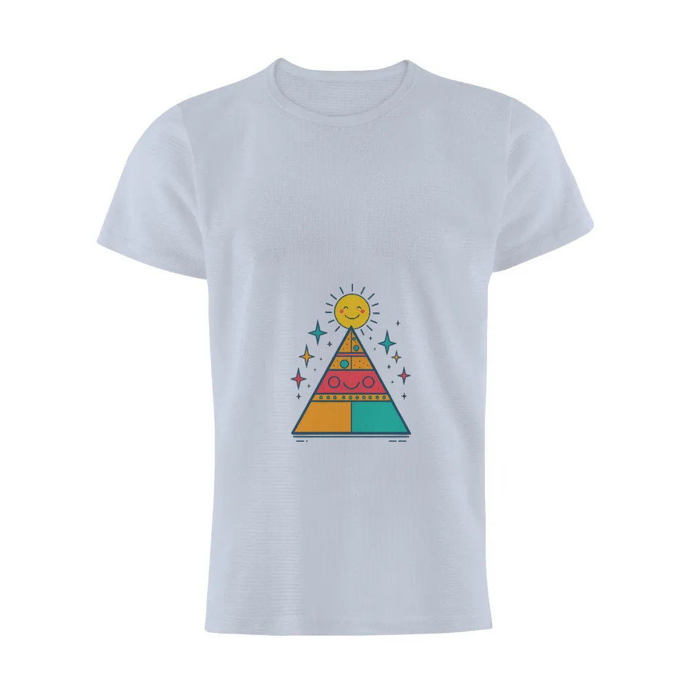 T-Shirts Design: Pyramid of Joy with Smiling Sun| Whimsical pyramid T-shirt