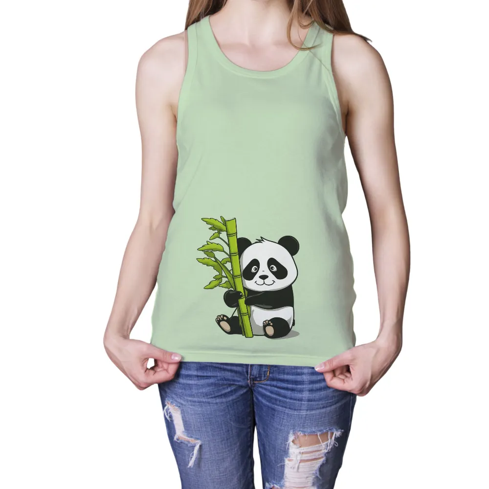 T-Shirt Printing: Panda Embracing Bamboo - Nature's Wonder|reign forest fronds camp shirt