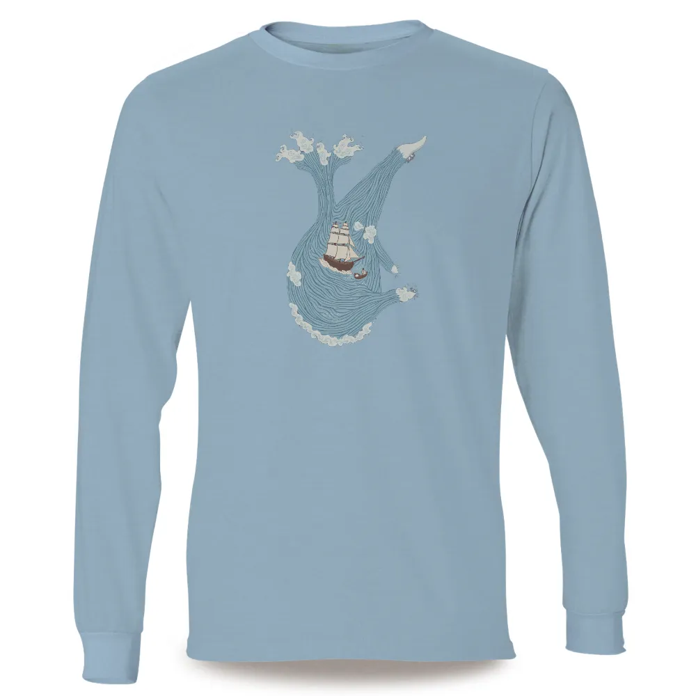 T-Shirts Custom: Sail Through Fantasy Waves with Guiding Hands|Ship sailing through waves