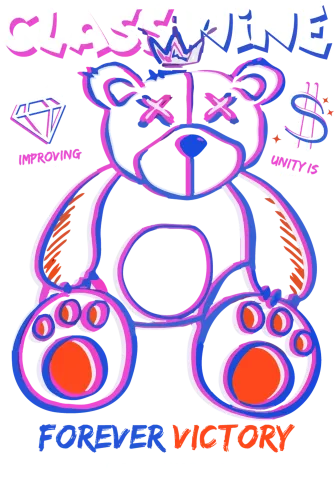 TShirt Design: Forever Victory Teddy Bear in Cyberpunk Style