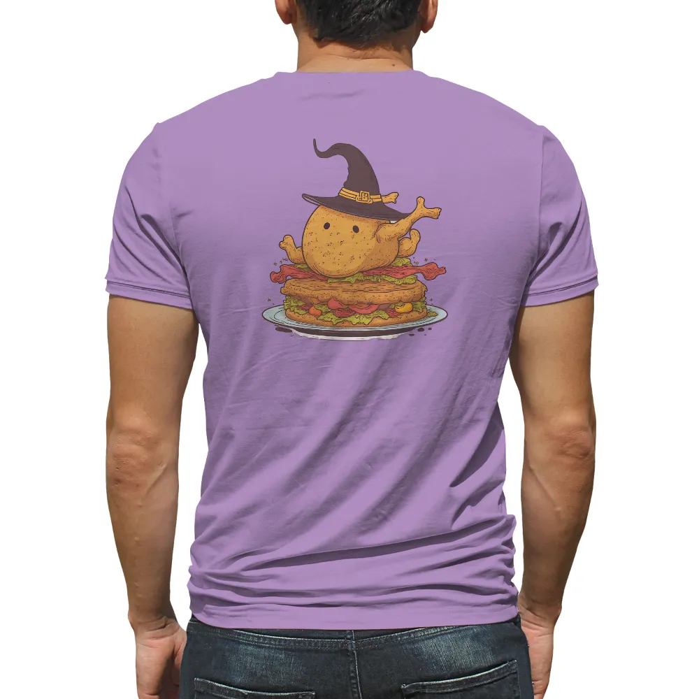 Tee Shirts Printed: Whimsical Turkey in Witch Hat on Halloween Sandwich|halloween t shirts for pregnant moms