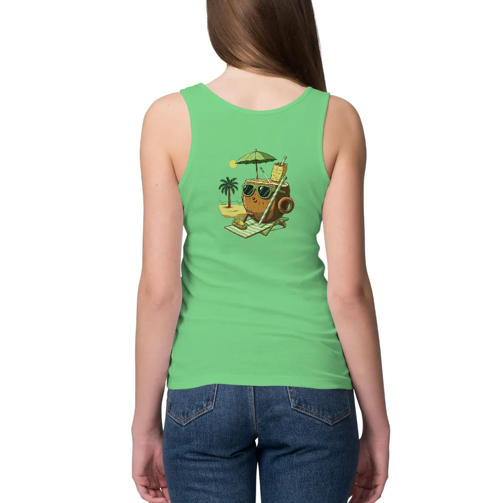 T-Shirts Design: Relaxing Coconut Beach Character| Pineapple slice in coconut