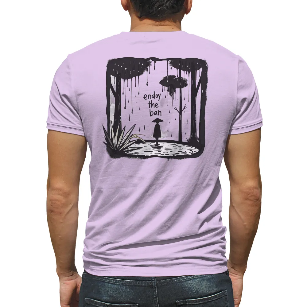 Tee Shirts Printed: Enjoy the Ban - Monochrome Forest Solitude|forest doraemon t shirt