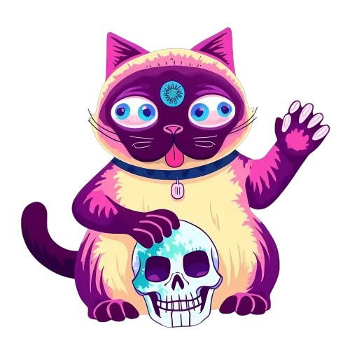 Tee Shirt Printing: Mystical Cat with Third Eye and Skull - Artistic Design