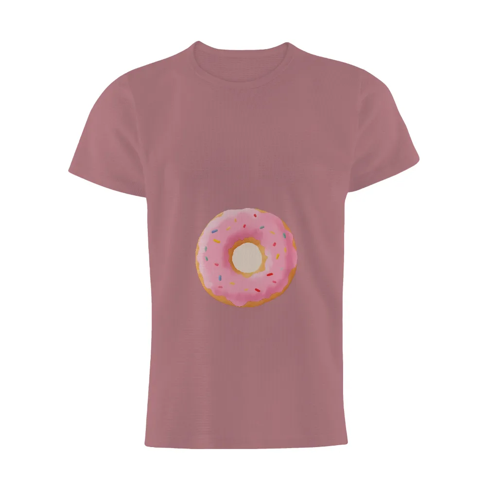 T-Shirts Pattern: Whimsical Pink Doughnut with Sprinkles| Colorful sprinkles on a pink doughnut