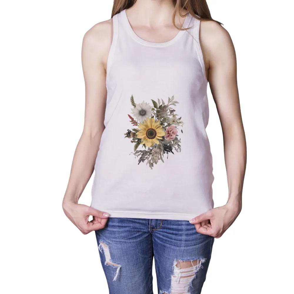 Custom T-Shirt Printing: Vibrant Sunflower and Delicate Daisies|sunflower bee shirt