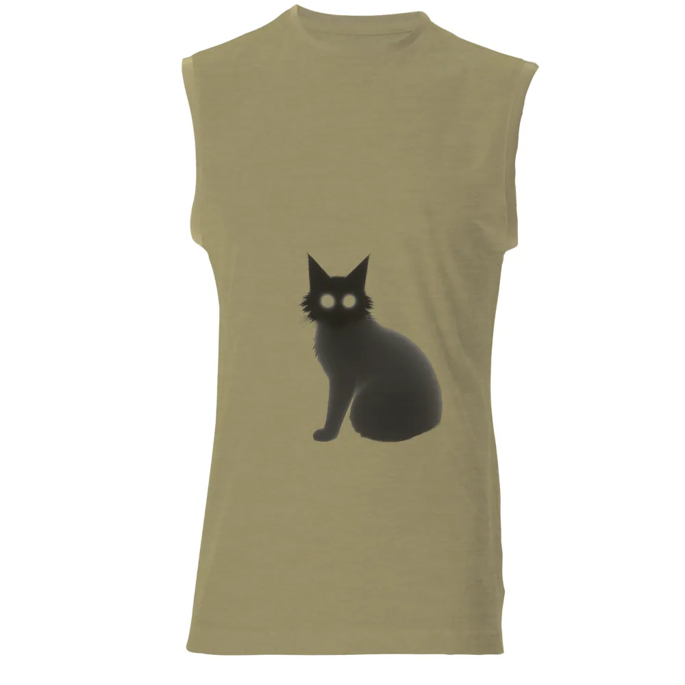 Custom Tee Shirts: Enigmatic Cat with Glowing Eyes|Mysterious cat with glowing eyes