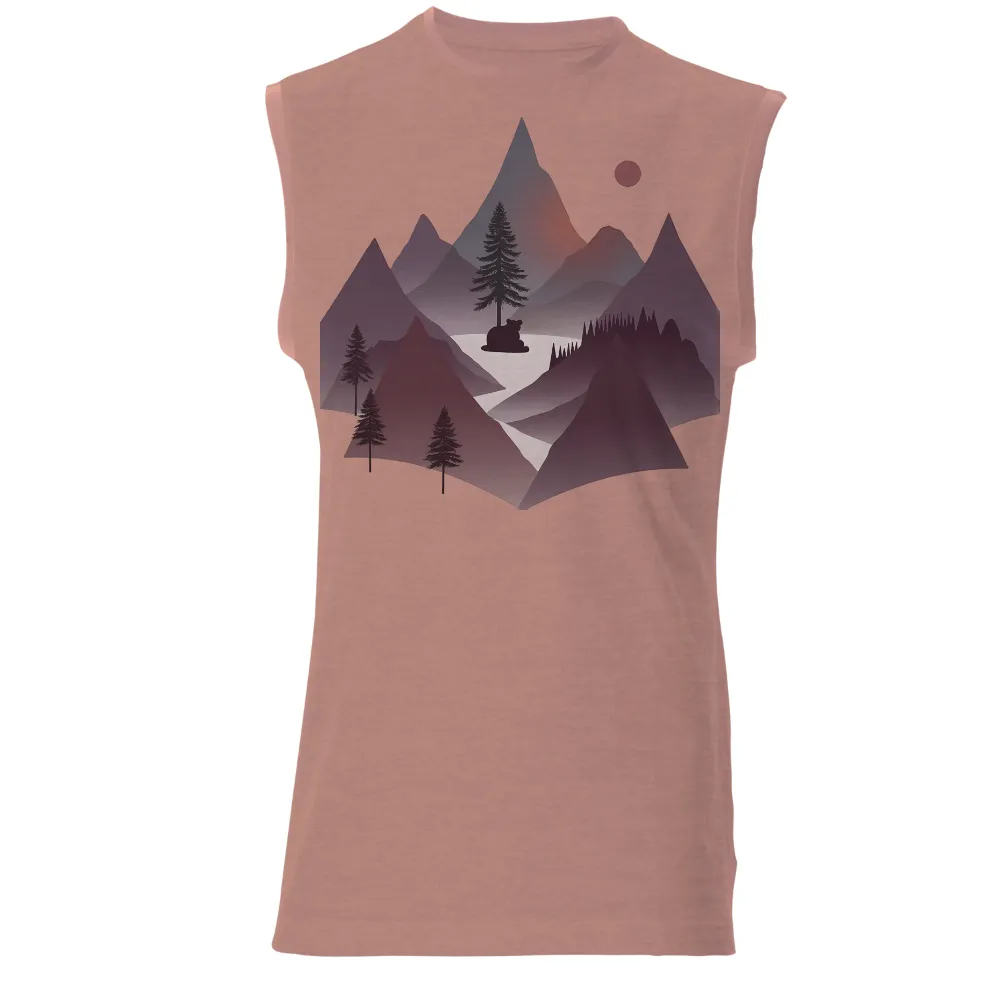 Shirts Graphic Tees: Bear in the Wilderness - Minimalist Nature Design|casual vintage sun moon t shirt