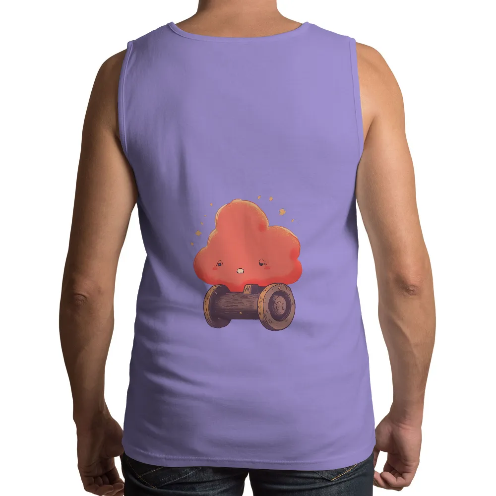 Tee Shirt Printing: Whimsical Cloud with Wheels - Adventure and Imagination| Expressive eyes on a cloud