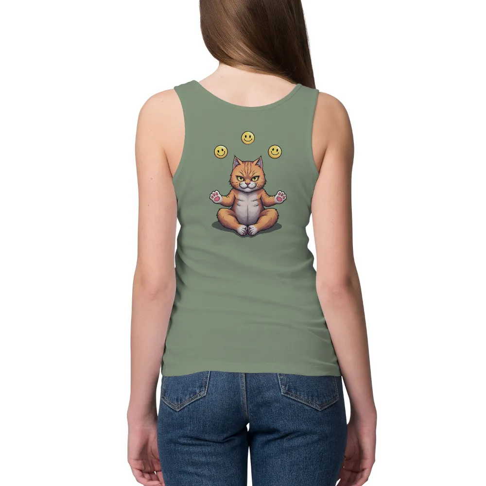 Tee Shirt Printing: Meditative Cat Juggling Smiles| joyful