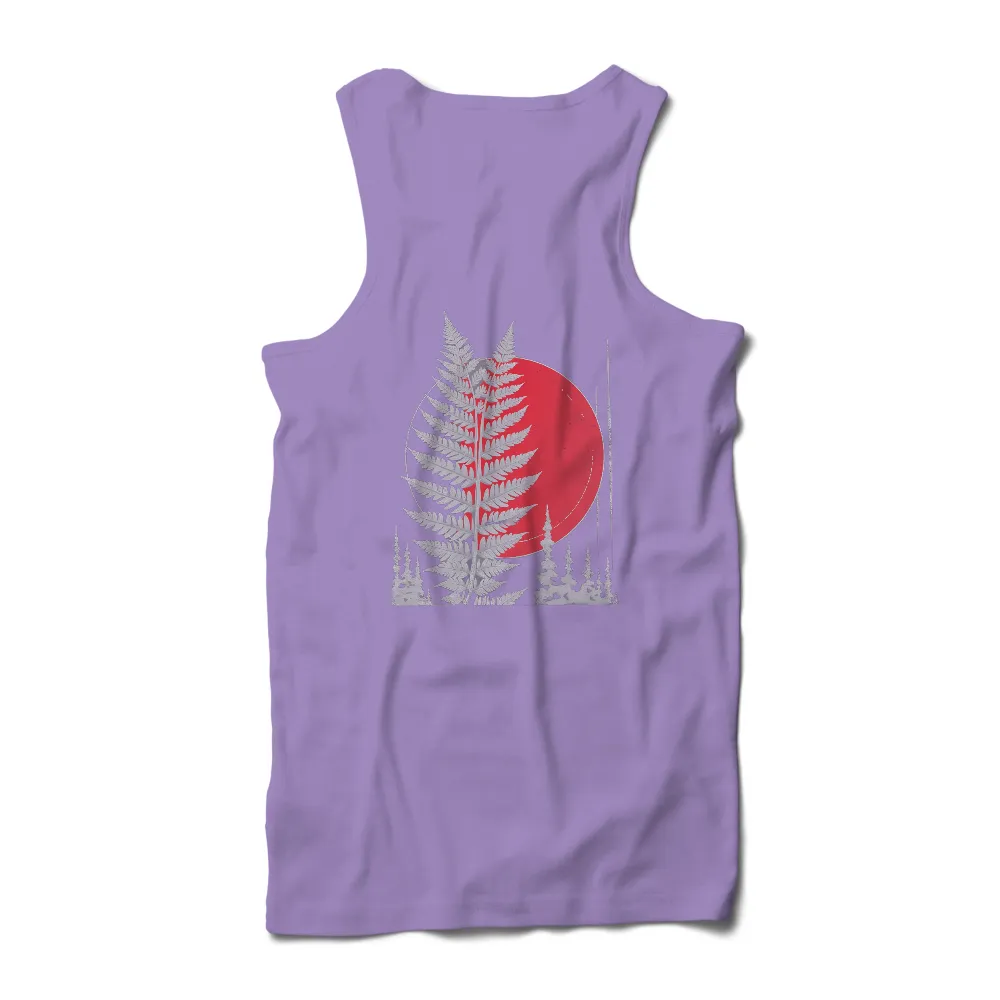 Custom Tee Shirts: Silver Fern Under the Red Moon| intricate leaves