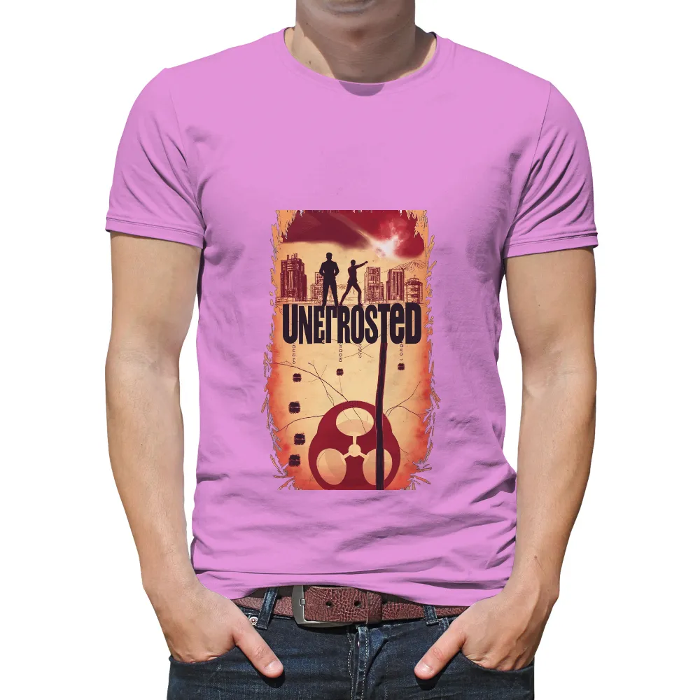 Customized Tee Shirts: UNEFGROSTED - Post-Apocalyptic Survival| Red sky over a ruined city