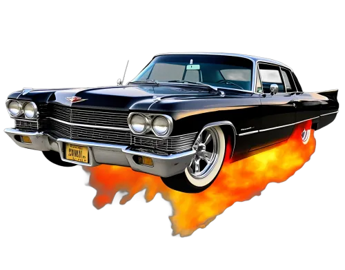 Graphic Tees: Classic Cadillac with Flames - Vintage & Retro Design