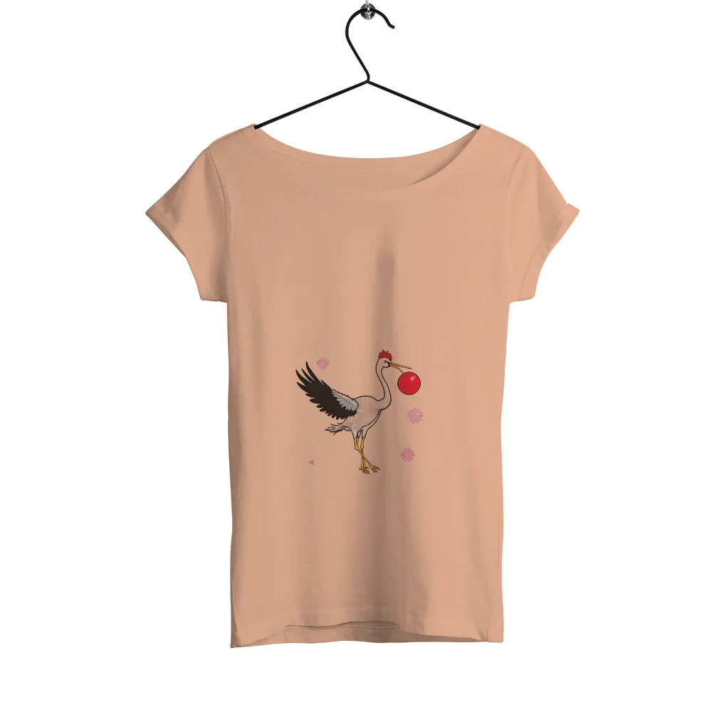 Tee Shirts Printed: Crane with Cherry Blossoms - Artistic Design|jbc spring t shirt