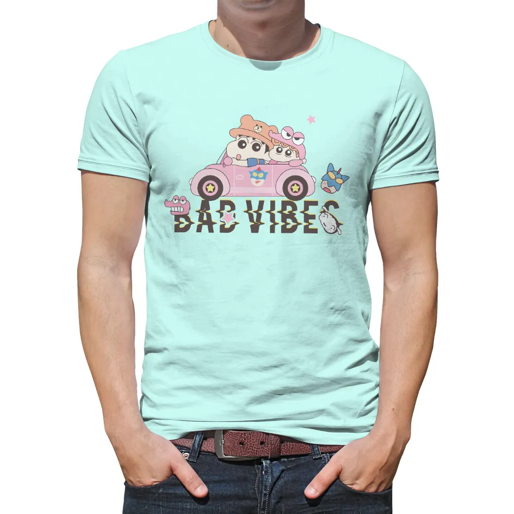 T-Shirt Printing: Quirky Friends Adventure - BAD VIBES|neon genesis evangelion meets garfield and friends