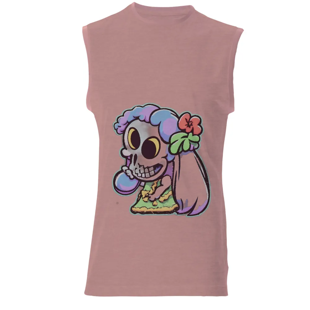 Shirts Graphic Tees: Whimsical Skull with Flower - Artistic Design|simple tee shirt pattern