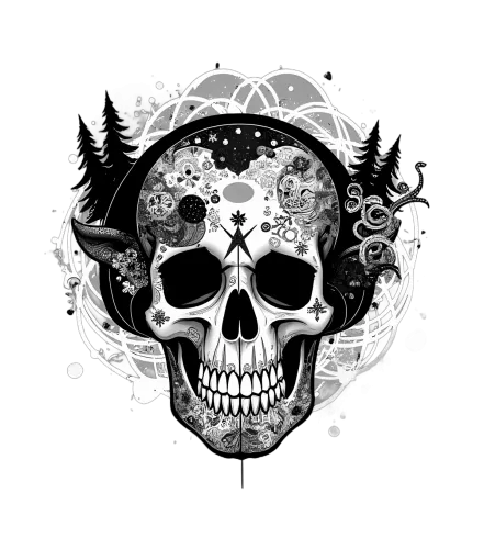 T-Shirt Printing: Skull Art with Nature Symbols