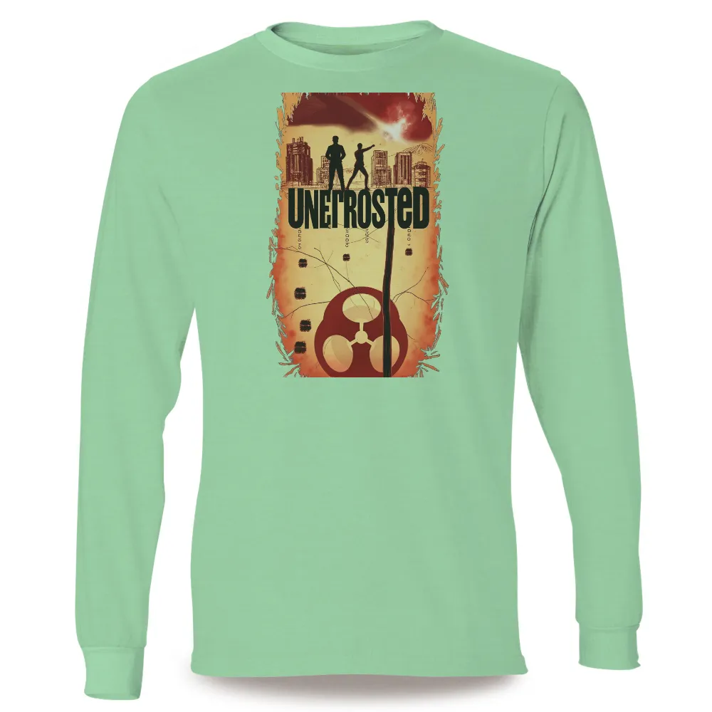 Customized Tee Shirts: UNEFGROSTED - Post-Apocalyptic Survival|Two silhouettes standing against a desolate city