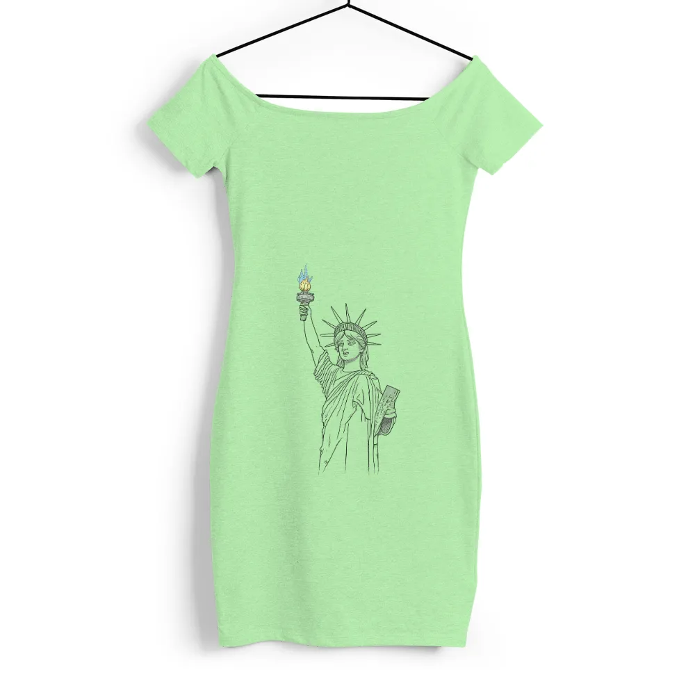 T-Shirt Printing: Modern Art Statue of Liberty with Vibrant Flames| contemporary flames