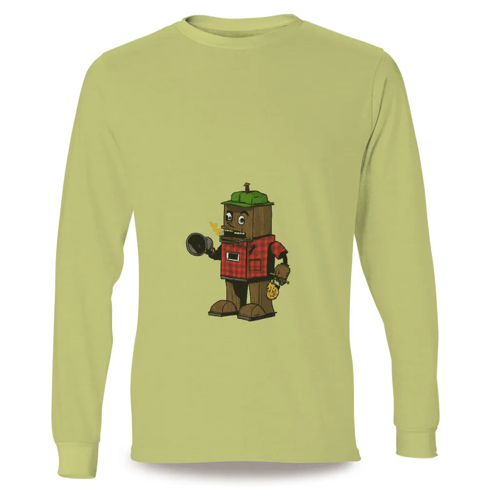 Graphic Tees: Woody the Robot - Vintage Lumberjack Fusion| playful robot