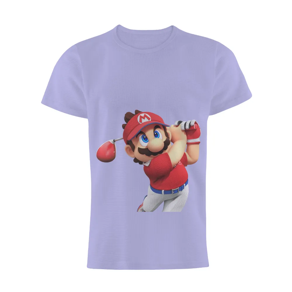 Custom Tee Shirts: Mario's Golf Adventure - Sports, Competition, Dynamic|blue shirt cartoon character