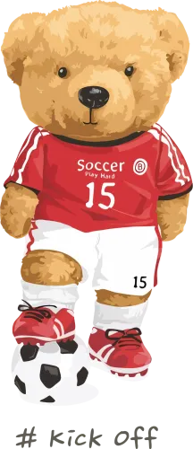 Tee Shirts Printed: Soccer Teddy Bear - Play Hard, Kick Off