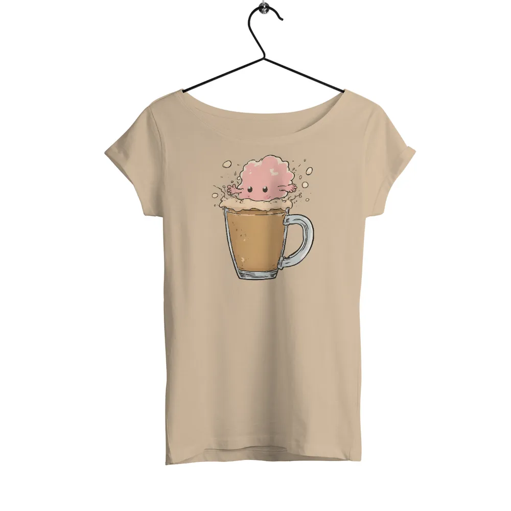 T-Shirts Pattern: Adorable Mocha Creature Enjoying Latte|cute valentine shirts for women