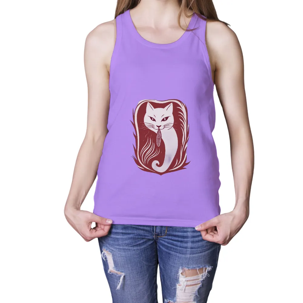 Custom Tee Shirts: Enigmatic Cat in a Red Frame| secrets to share