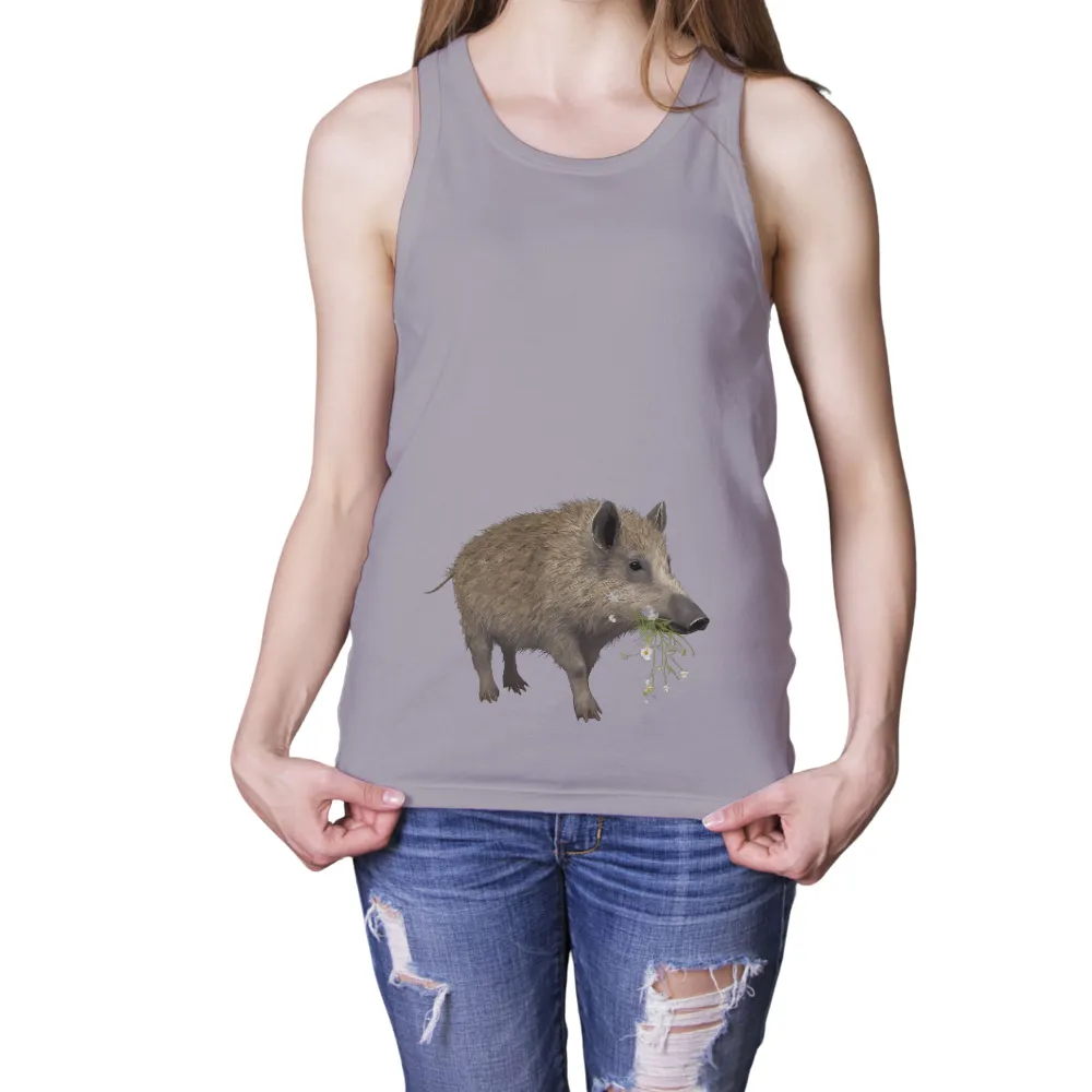 Wild Boar with White Flowers - Shirts Graphic Tees|forest doraemon t shirt