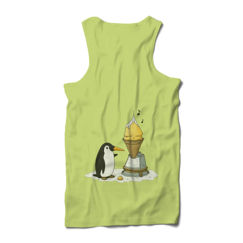 T-Shirts Pattern: Whimsical Penguin with Ice Cream Machine|80's music tshirts