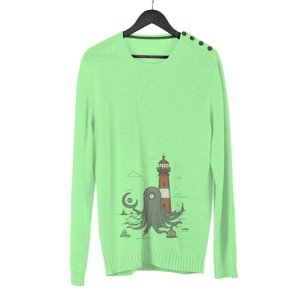 Mysterious Octopus Lighthouse Graphic: Vintage and Modern Maritime Art Merged|memphis grizzlies retro t shirt