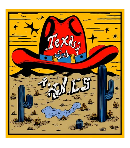 Texas-Themed Graphic Designs: Cowboy Hat, Cactus, Starry Night, Vintage Western Style