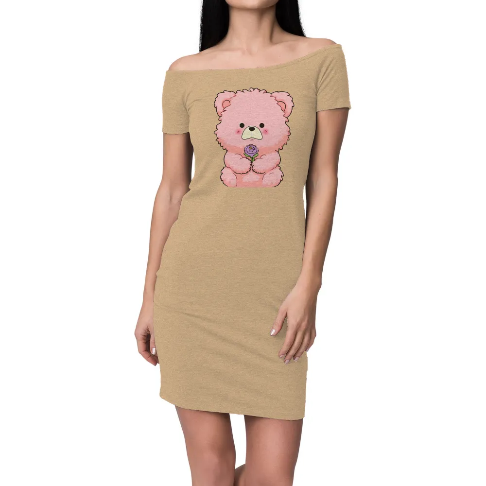 TShirt Design: Pink Bear with Purple Rose - Artistic Love & Innocence|unlimited love t shirt rhcp