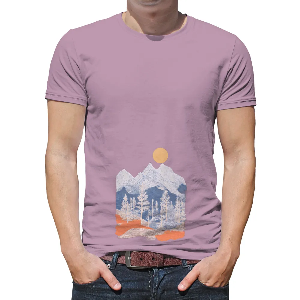 TShirt Design: Majestic Mountains and Serene Forest|t shirt text design online