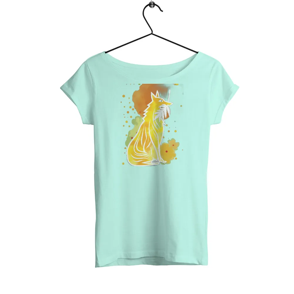 Customized Tee Shirts: Enigmatic Fox in Nature's Palette|Golden fox with white accents