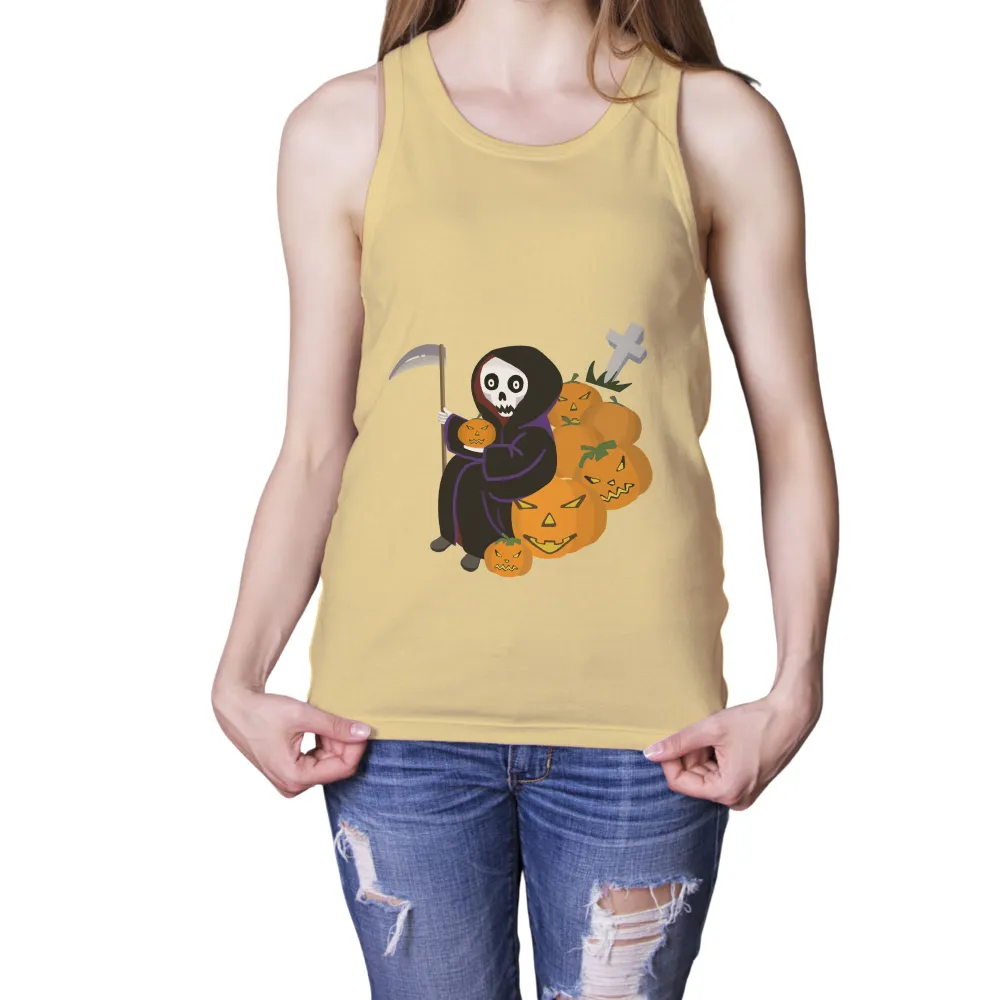 TShirt Design: Grim Reaper Among Jack-O-Lanterns|leg avenue women's casual halloween long sleeve shirt dress