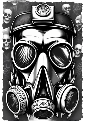 T-Shirts Pattern: Gas Mask & Skulls - Resilience and Survival