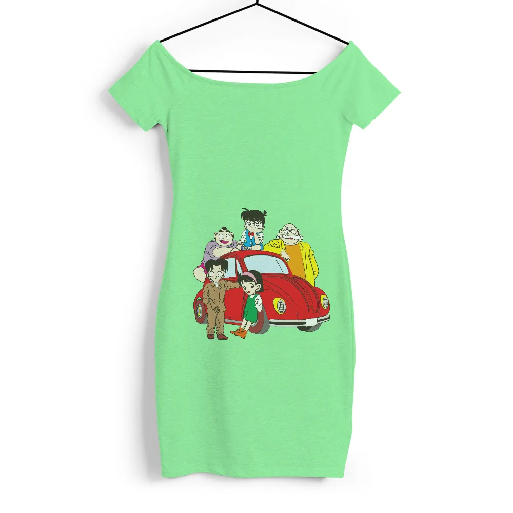 Detective Conan TShirt Design with Vintage Car and Kudo Family|on fire anime shirt