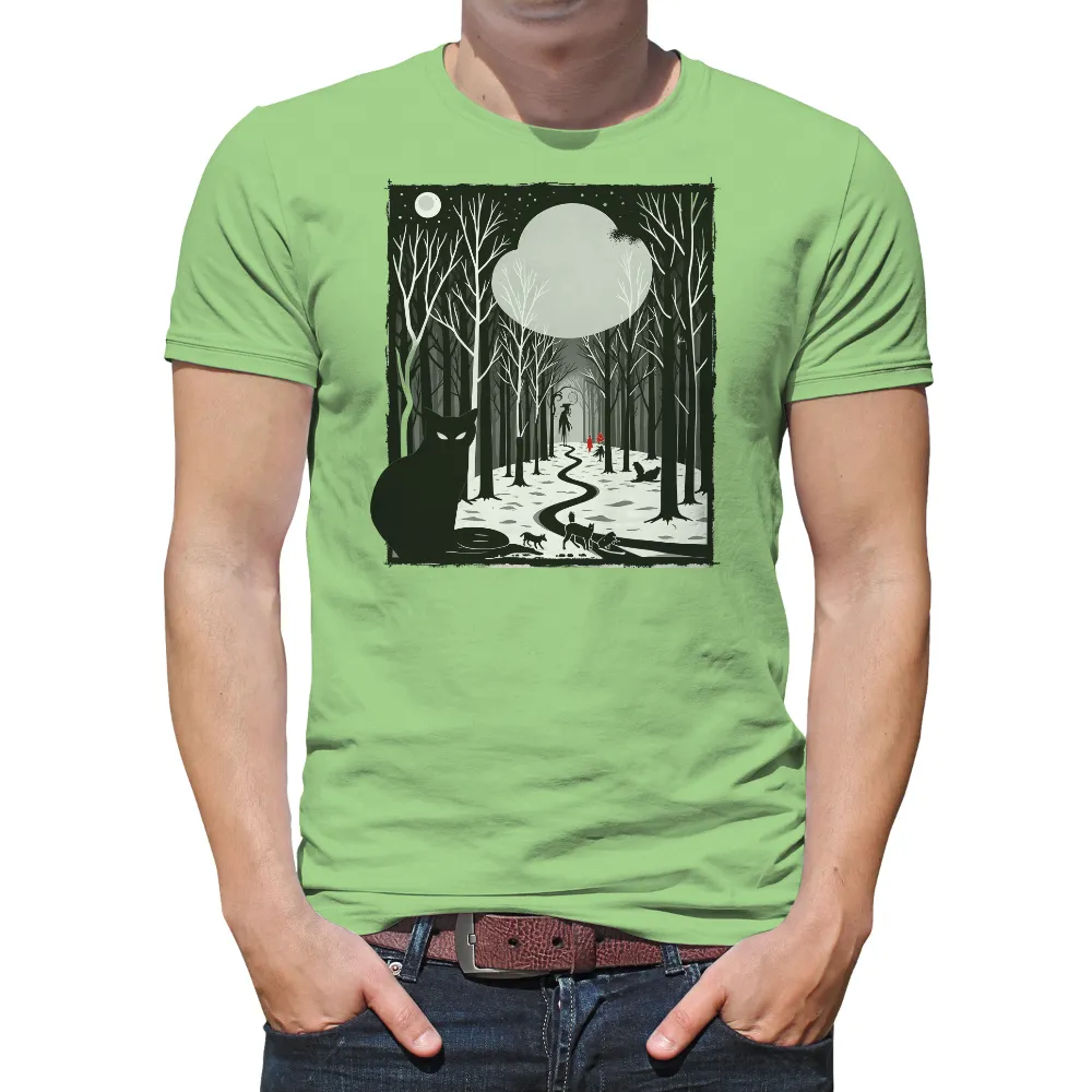 Shirts Graphic Tees: Mystical Night in the Enchanted Forest| monochrome T-shirt design