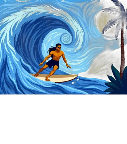 Tee Shirt Printing: Surfer Riding the Wave Under the Moon