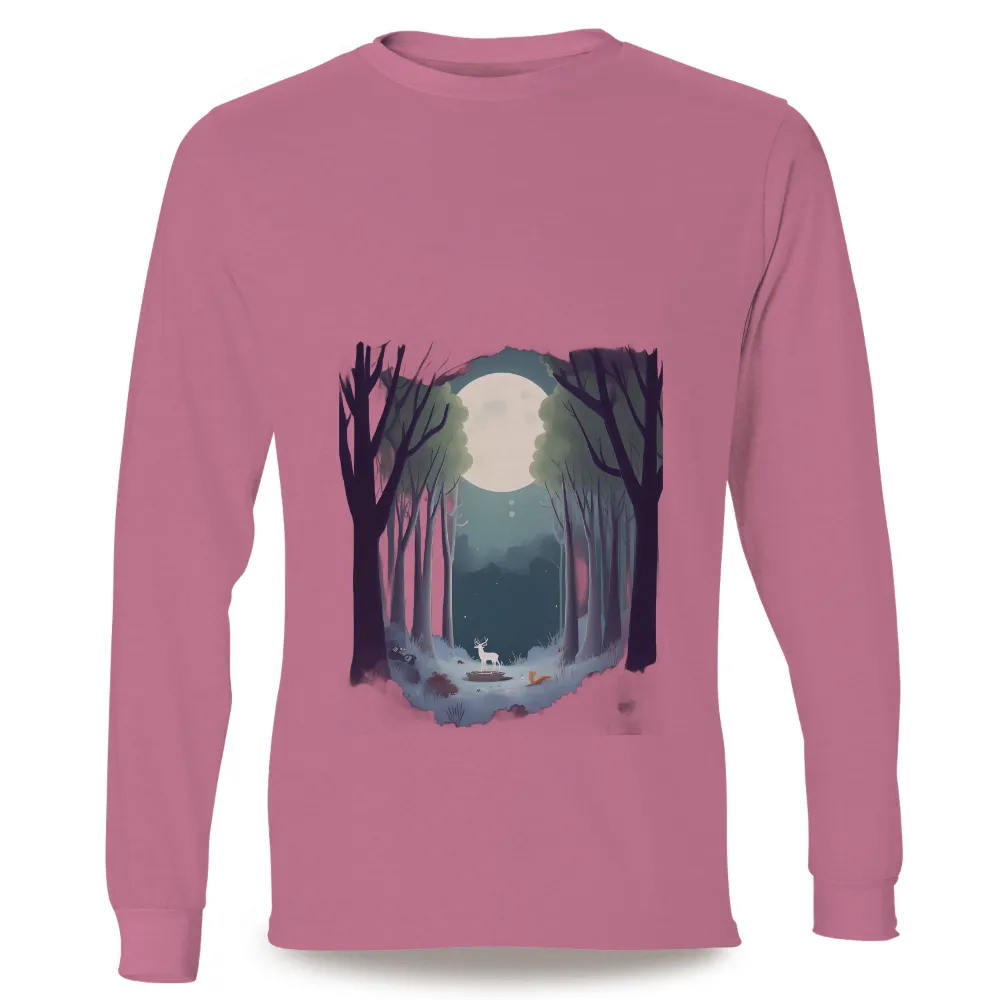 TShirt Printing: Deer and Fox Under the Moon - Nature's Harmony|van gogh starry night tee shirt