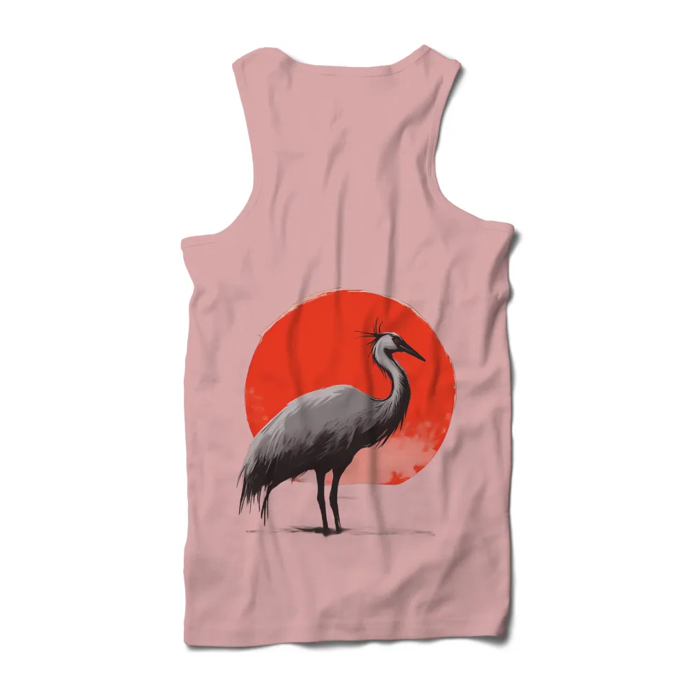 Graphic Tees: Crane Under the Crimson Moon - Serenity and Wisdom|traditional mardi gras shirt