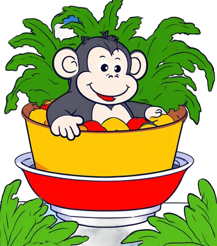 Tee Shirts Printed: Max's Jungle Adventure - Monkey in a Fruit Bowl